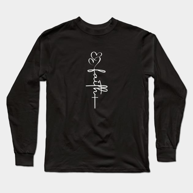 Faith Hearts & Cross White Typography Long Sleeve T-Shirt by AdrianaHolmesArt